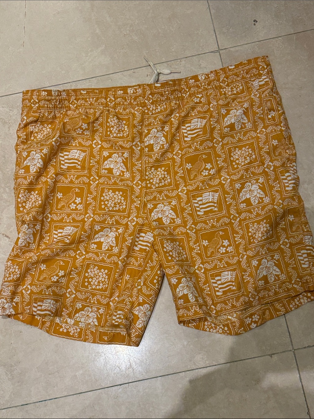 reyn spooner Mustard Yellow with Navy Logo Mesh-Lined Shorts